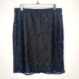 J. Crew Black Lace Fitted Knee Length Skirt
